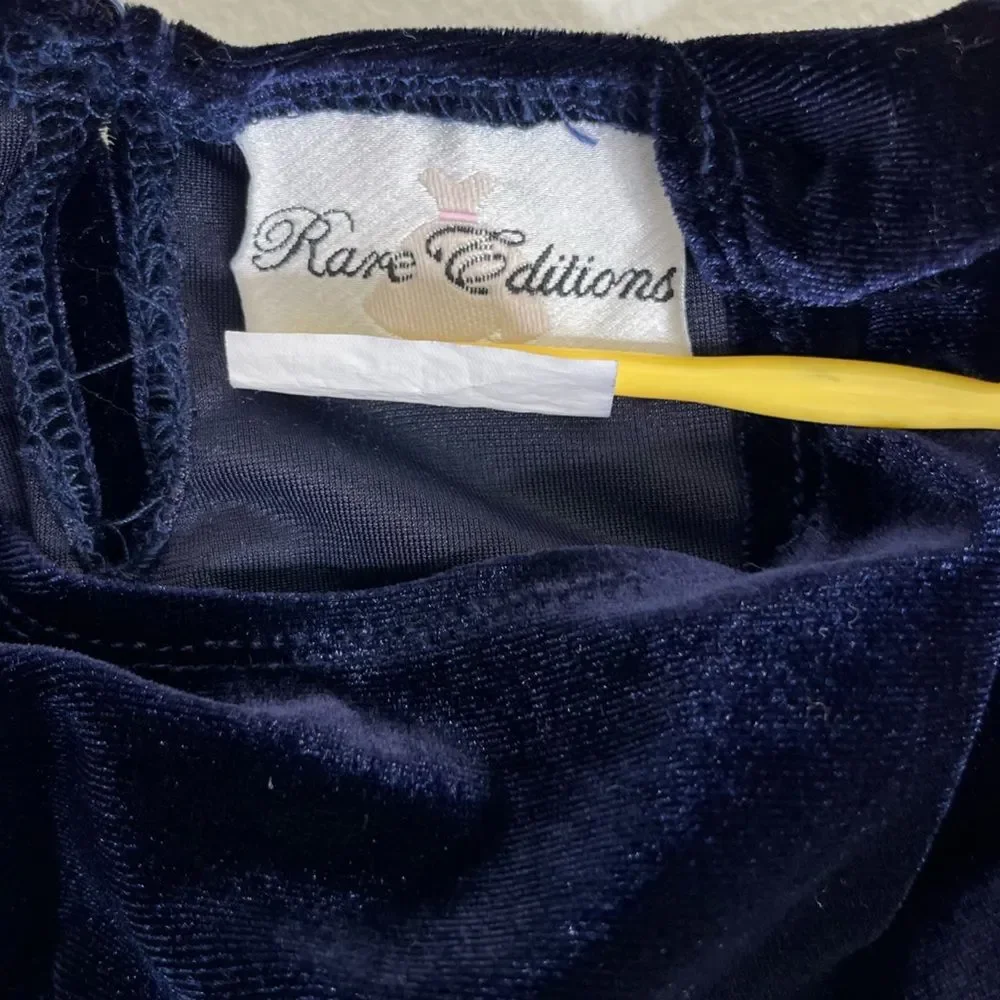Rare Editions Navy Blue Velvet Lace Rhinestone Dress Bottom Set Girls 6-9 Months